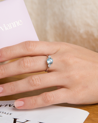 Blue Topaz Three Stone Ring in Sterling Silver - SJR London Timepiece