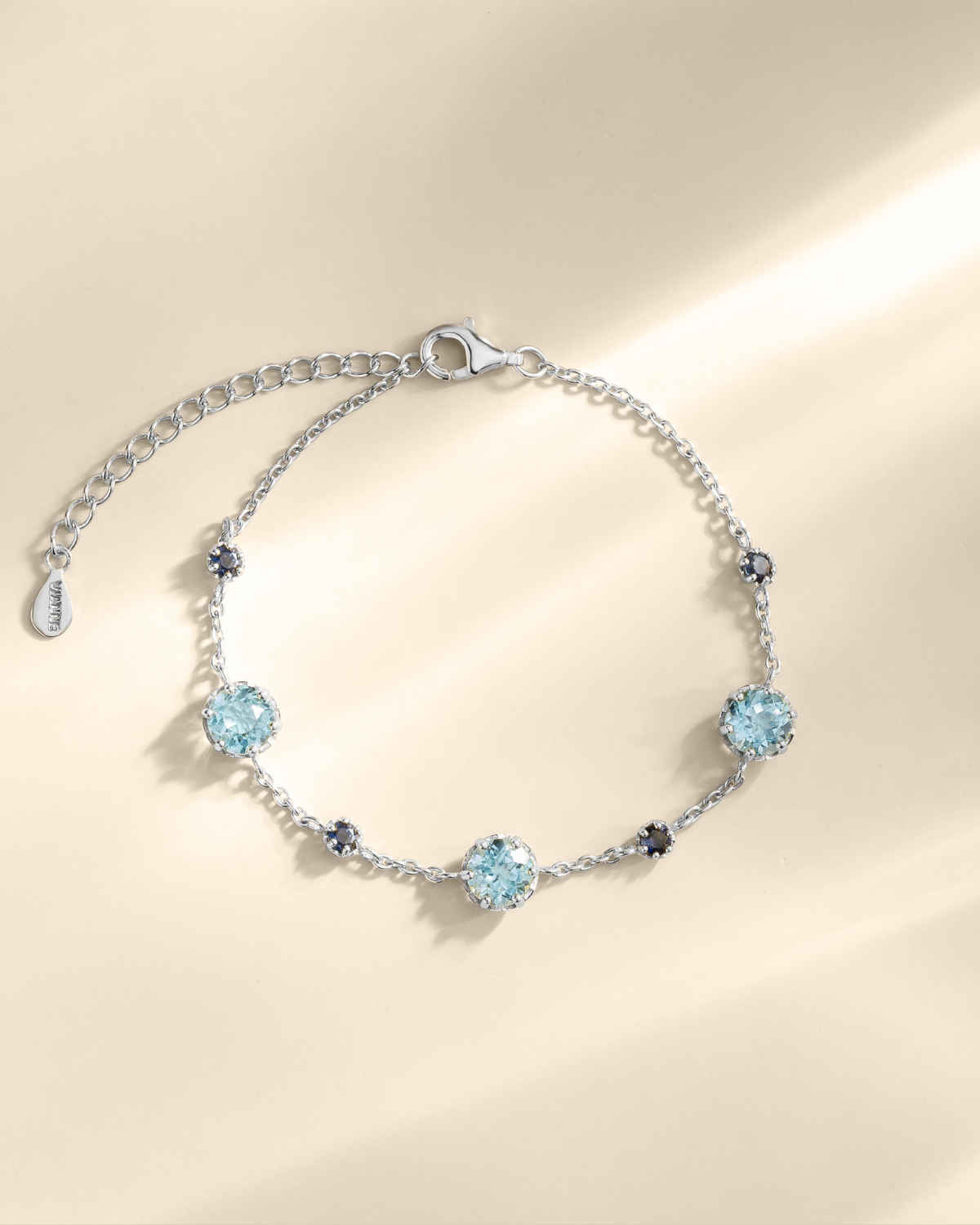 Bracelet saphir bleu et topaze bleue en argent sterling