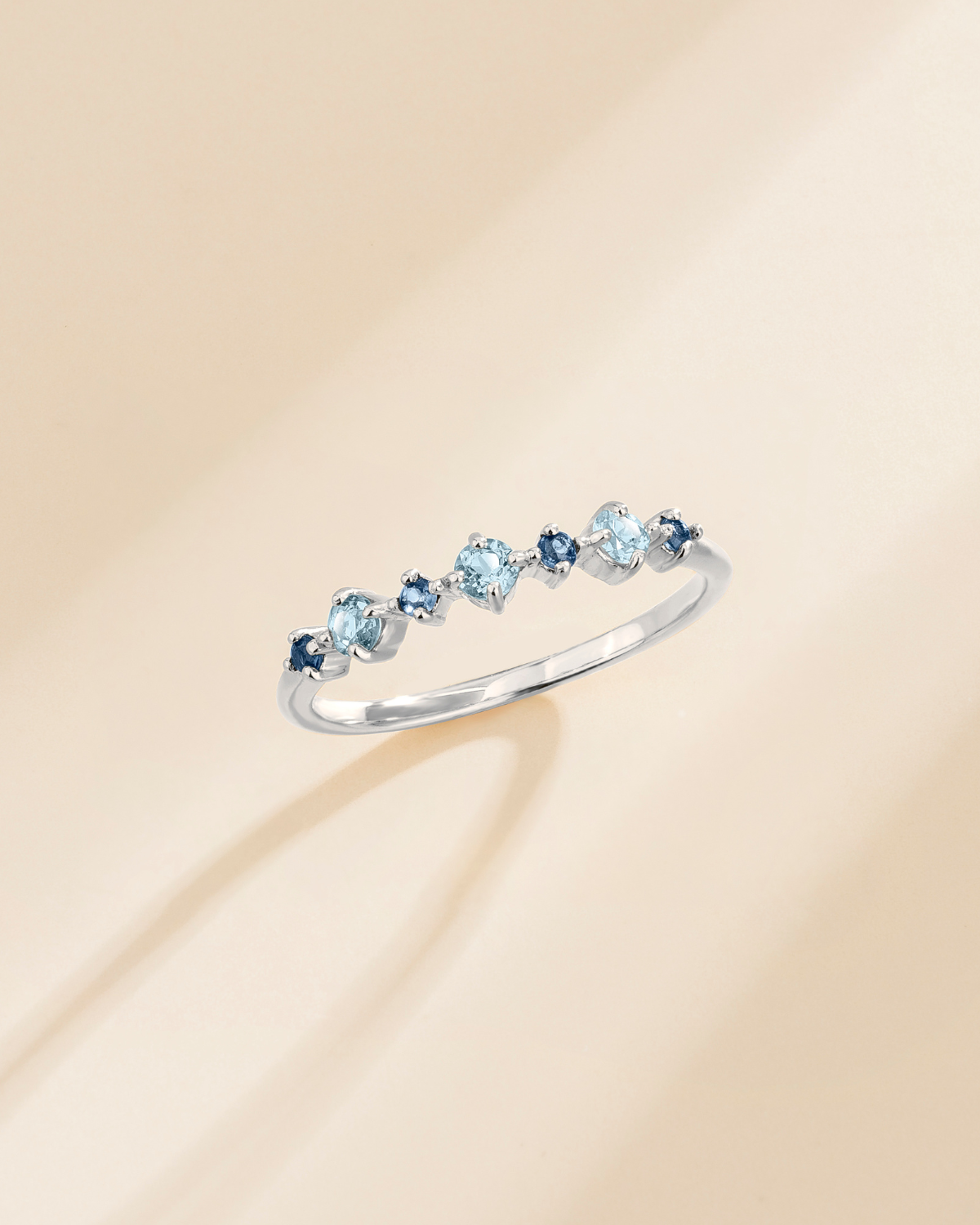 Blue Sapphire & Blue Topaz Stackable Half Eternity Band in Sterling Silver - SJR London Timepiece