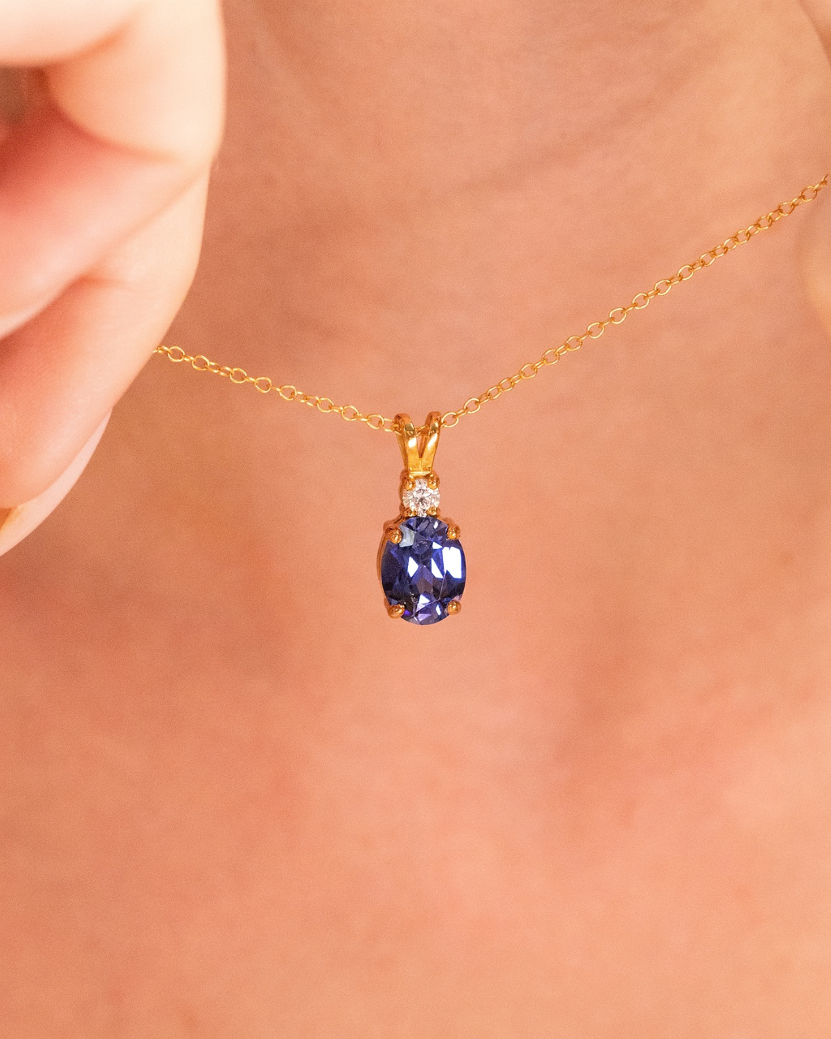 Collier Pendentif Saphir Bleu en Vermeil d'Or 18 carats