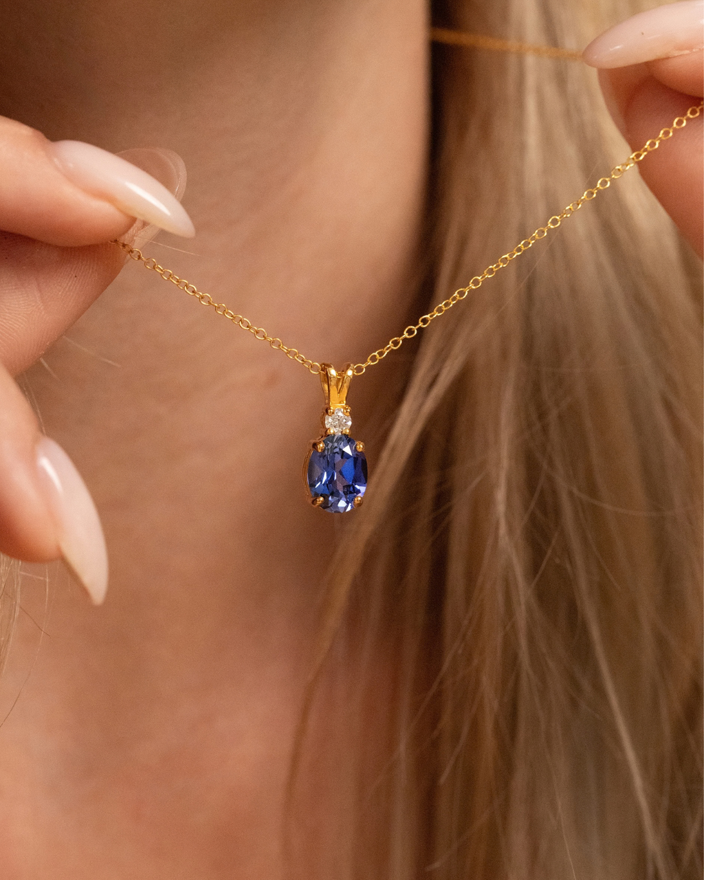 Collier Pendentif Saphir Bleu en Vermeil d'Or 18 carats
