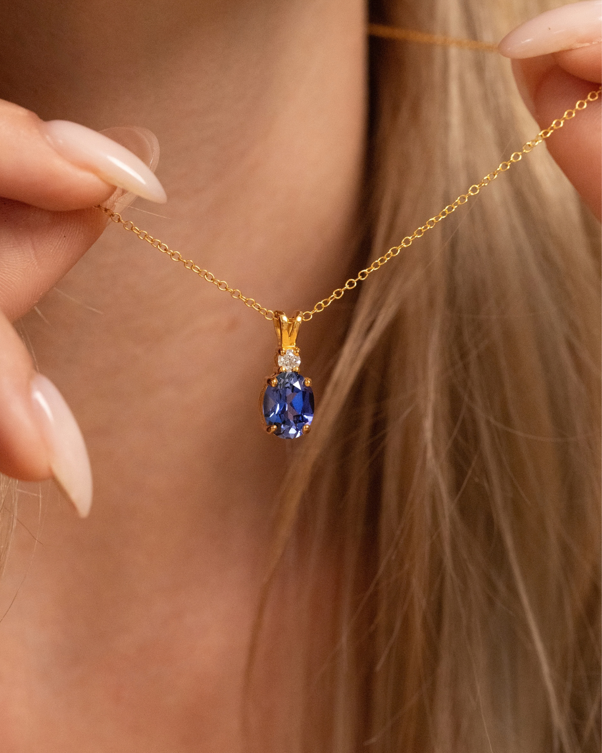 Collier Pendentif Saphir Bleu en Vermeil d'Or 18 carats