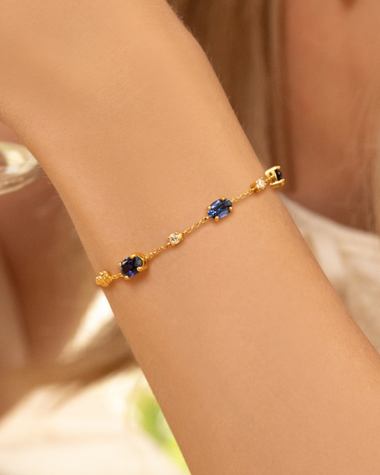Blue Sapphire Bracelet in 18k Gold Vermeil - SJR London Timepiece