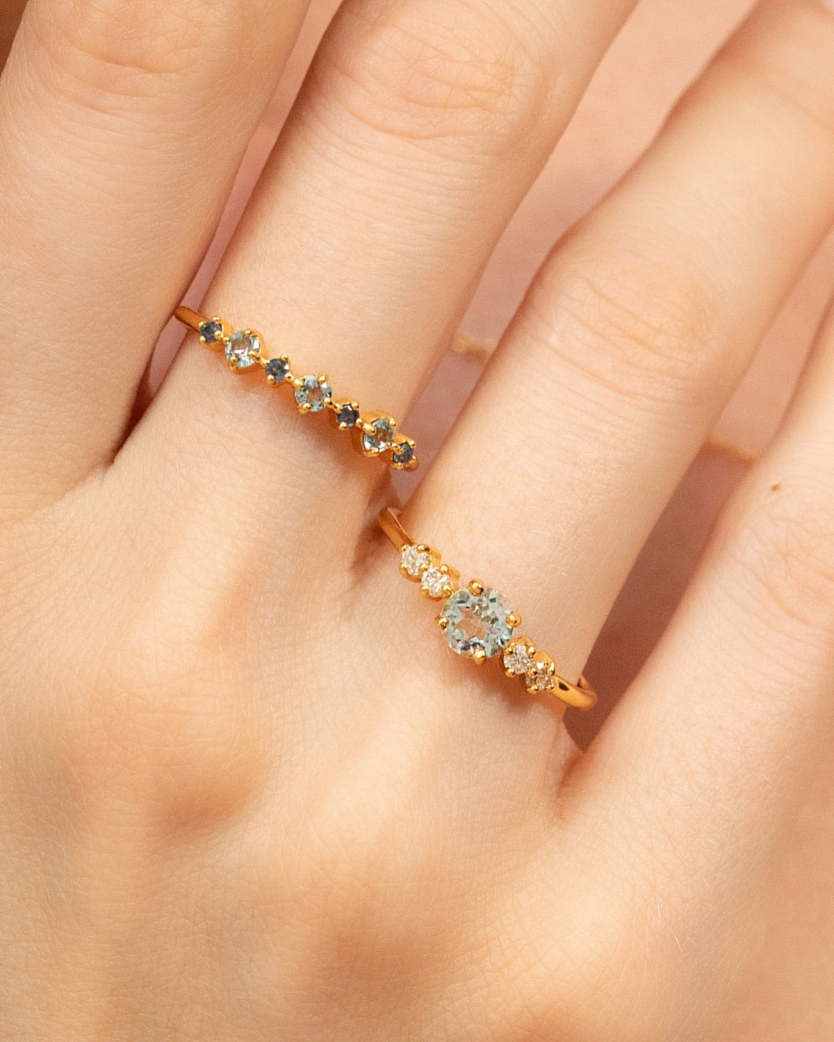 Blue Sapphire & Blue Topaz Stackable Half Eternity Band in 18K Gold Vermeil - SJR London Timepiece