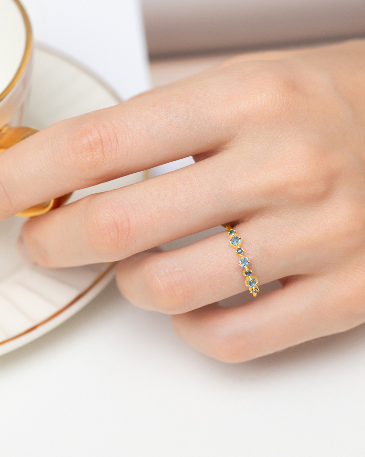 Blue Sapphire & Blue Topaz Stackable Half Eternity Band in 18K Gold Vermeil - SJR London Timepiece
