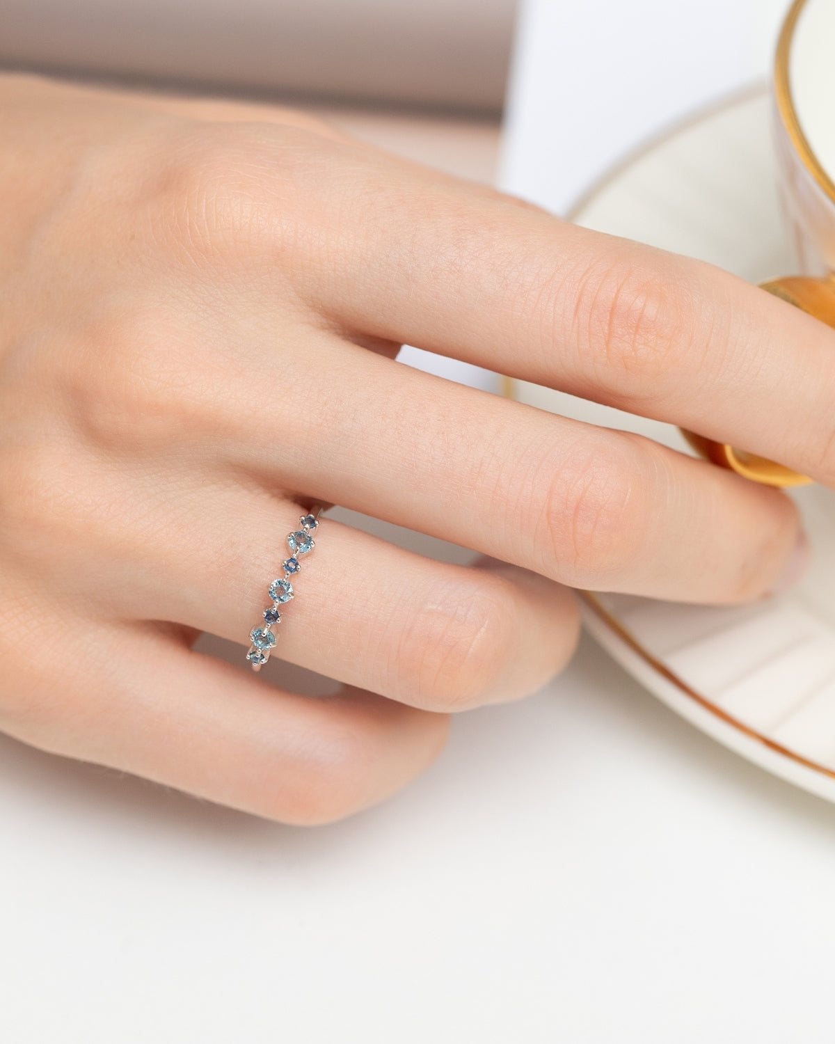 Blue Sapphire & Blue Topaz Stackable Half Eternity Band in Sterling Silver - SJR London Timepiece