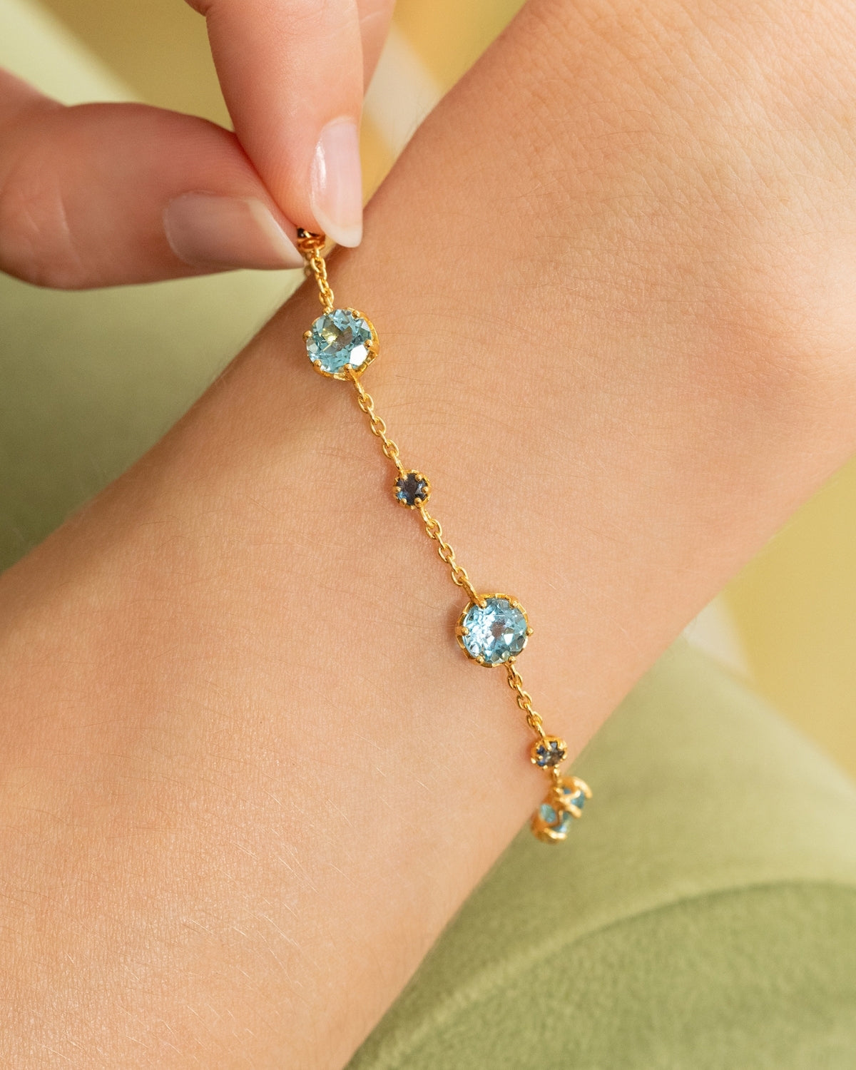 Blue Sapphire & Blue Topaz Bracelet in 18k Gold Vermeil - SJR London Timepiece