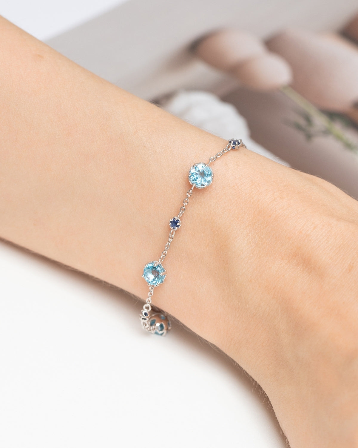 Bracelet saphir bleu et topaze bleue en argent sterling