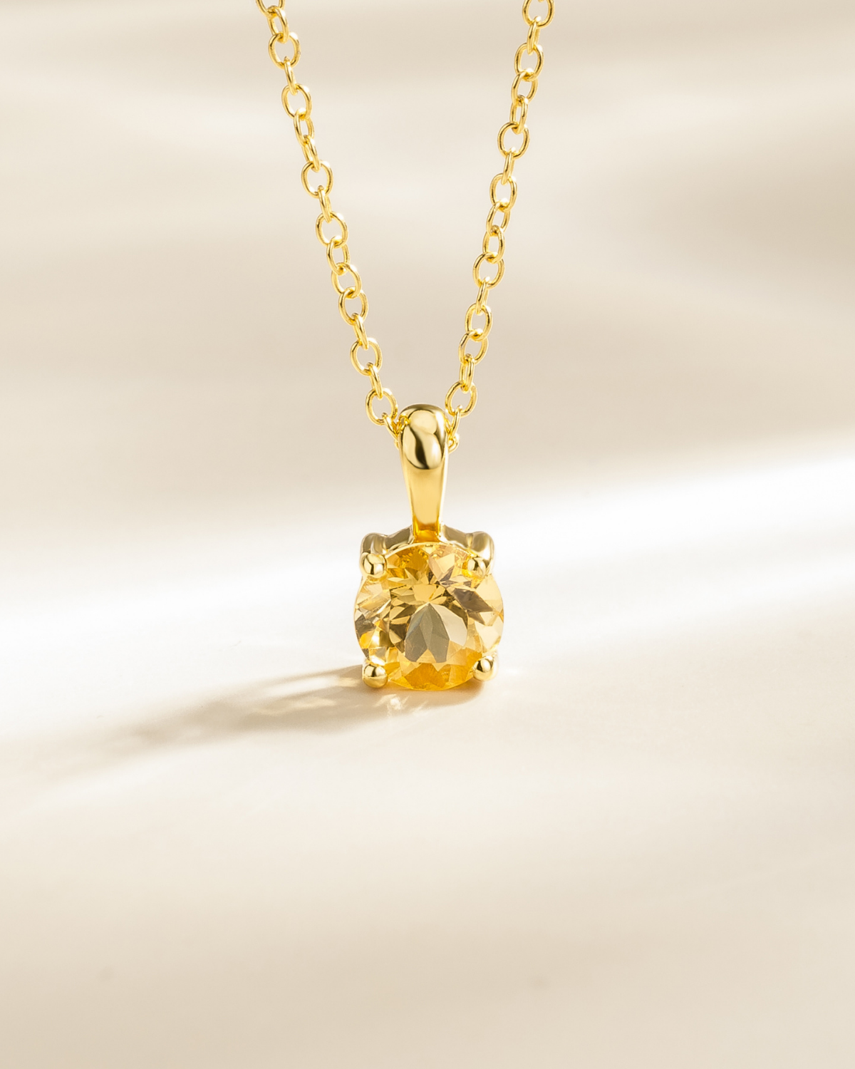 Citrine Solitaire Pendant Necklace in 18k Gold Vermeil - SJR London Timepiece
