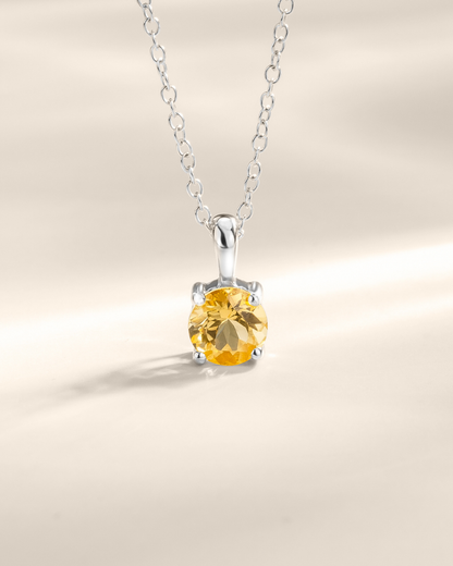 Citrine Solitaire Pendant Necklace in Sterling Silver - SJR London Timepiece