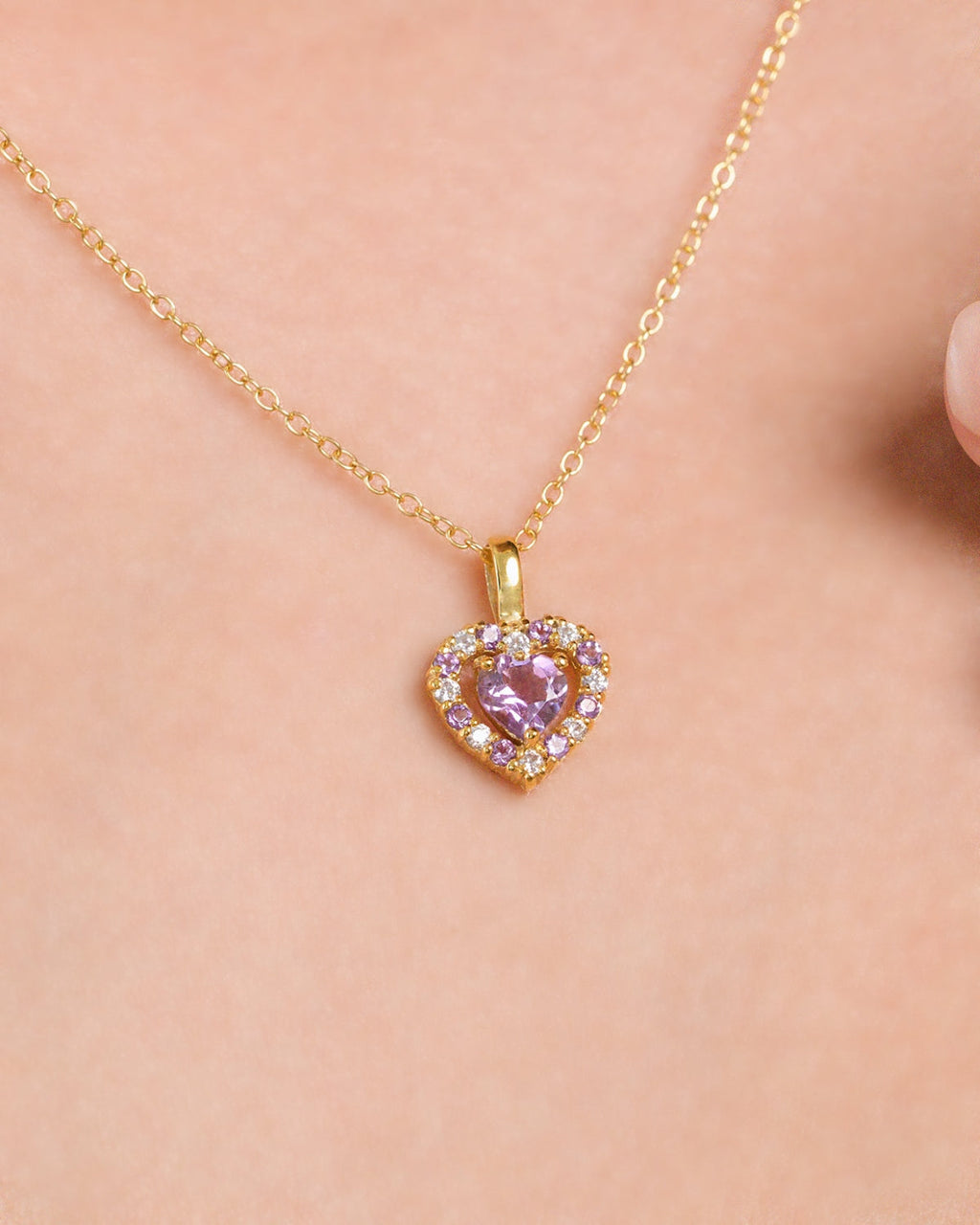 Pendentif Cœur Améthyste Lavande en Vermeil d'Or 18 carats