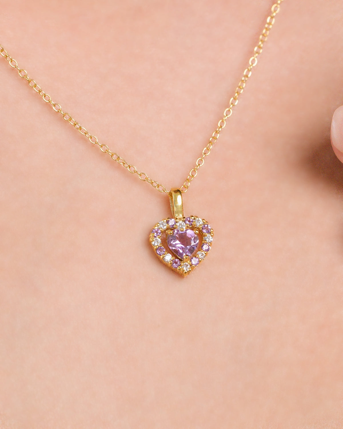 Purple Heart Lavender Amethyst Pendant Necklace in 18k Gold Vermeil - SJR London Timepiece