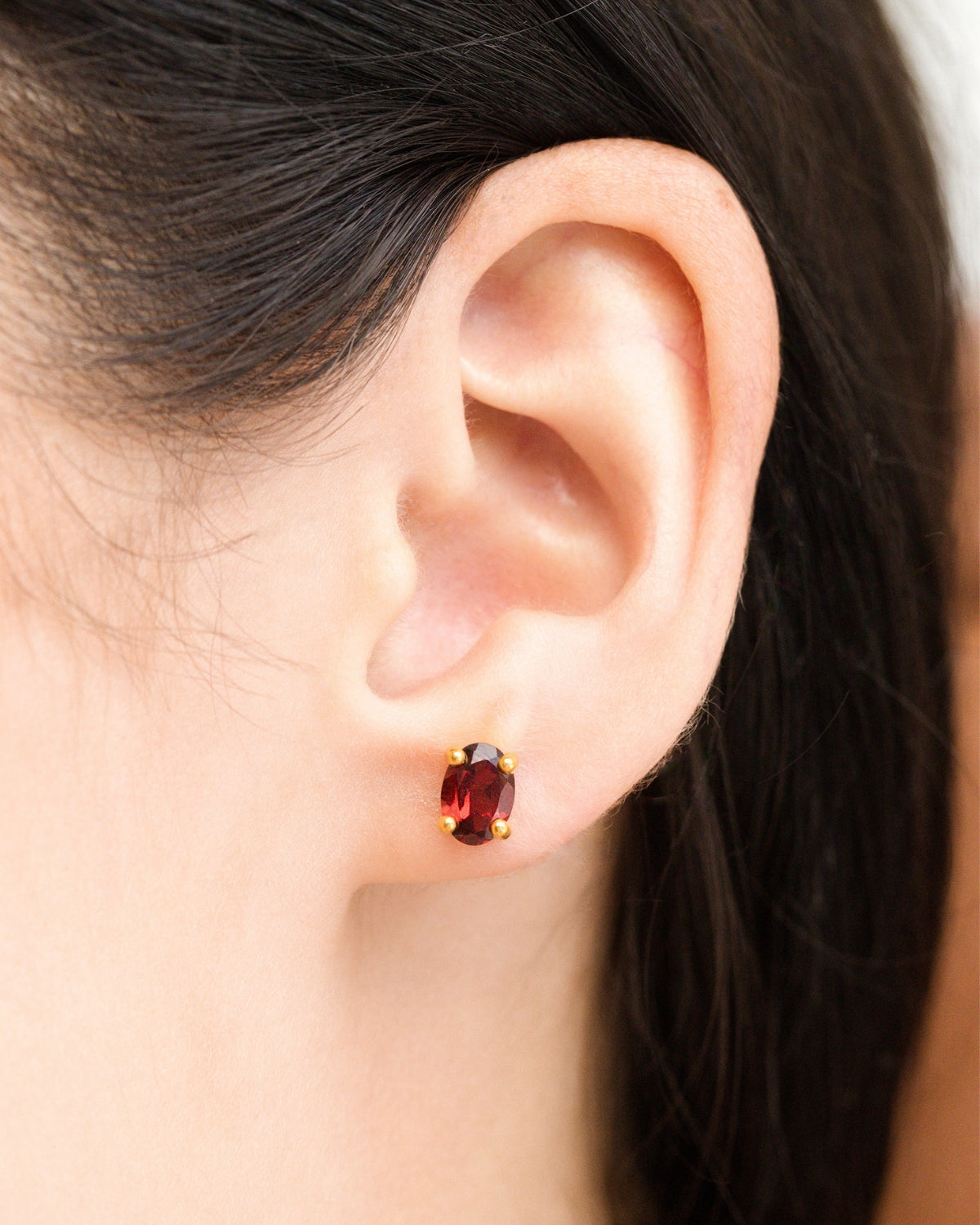 Garnet Oval Stud Earrings in 18k Gold Vermeil - SJR London Timepiece