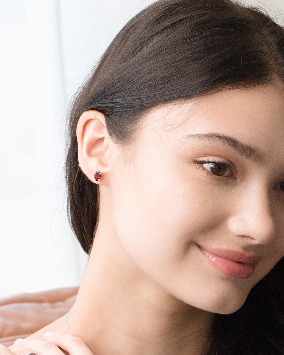 Garnet Oval Stud Earrings in Sterling Silver - SJR London Timepiece