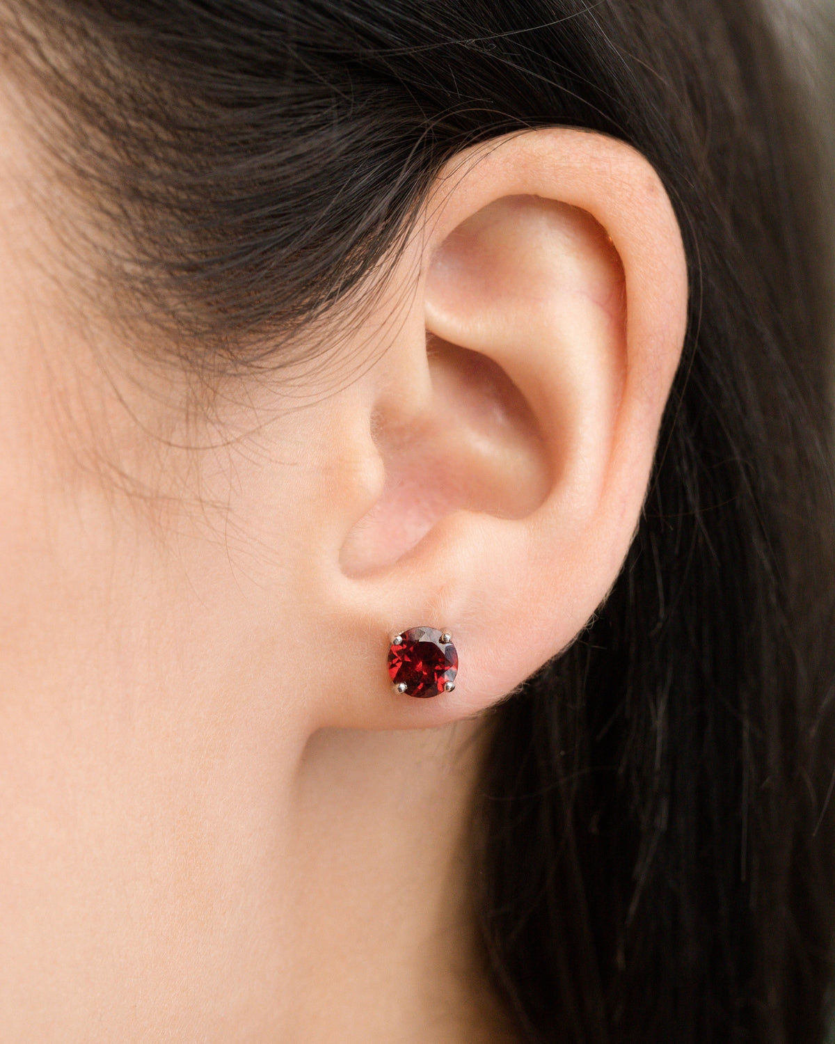 Garnet Round Stud Earrings 6 mm in Sterling Silver - SJR London Timepiece