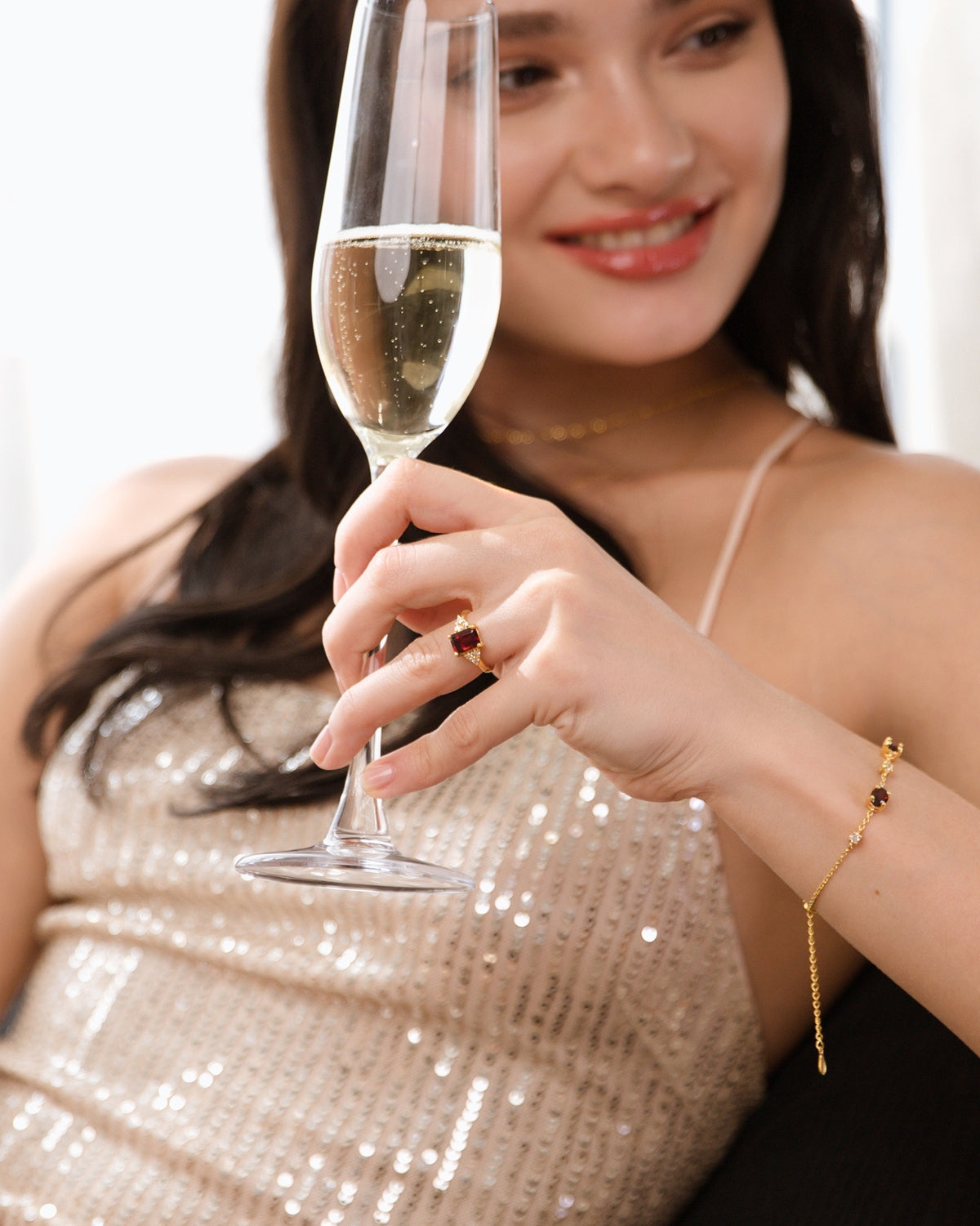 Bague grenat taille émeraude en vermeil d'or 18 carats