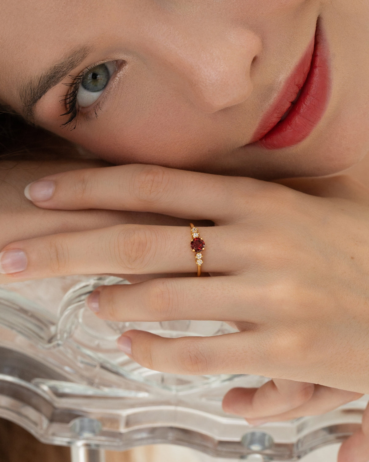 Garnet Five Stone Ring in 18k Gold Vermeil - SJR London Timepiece