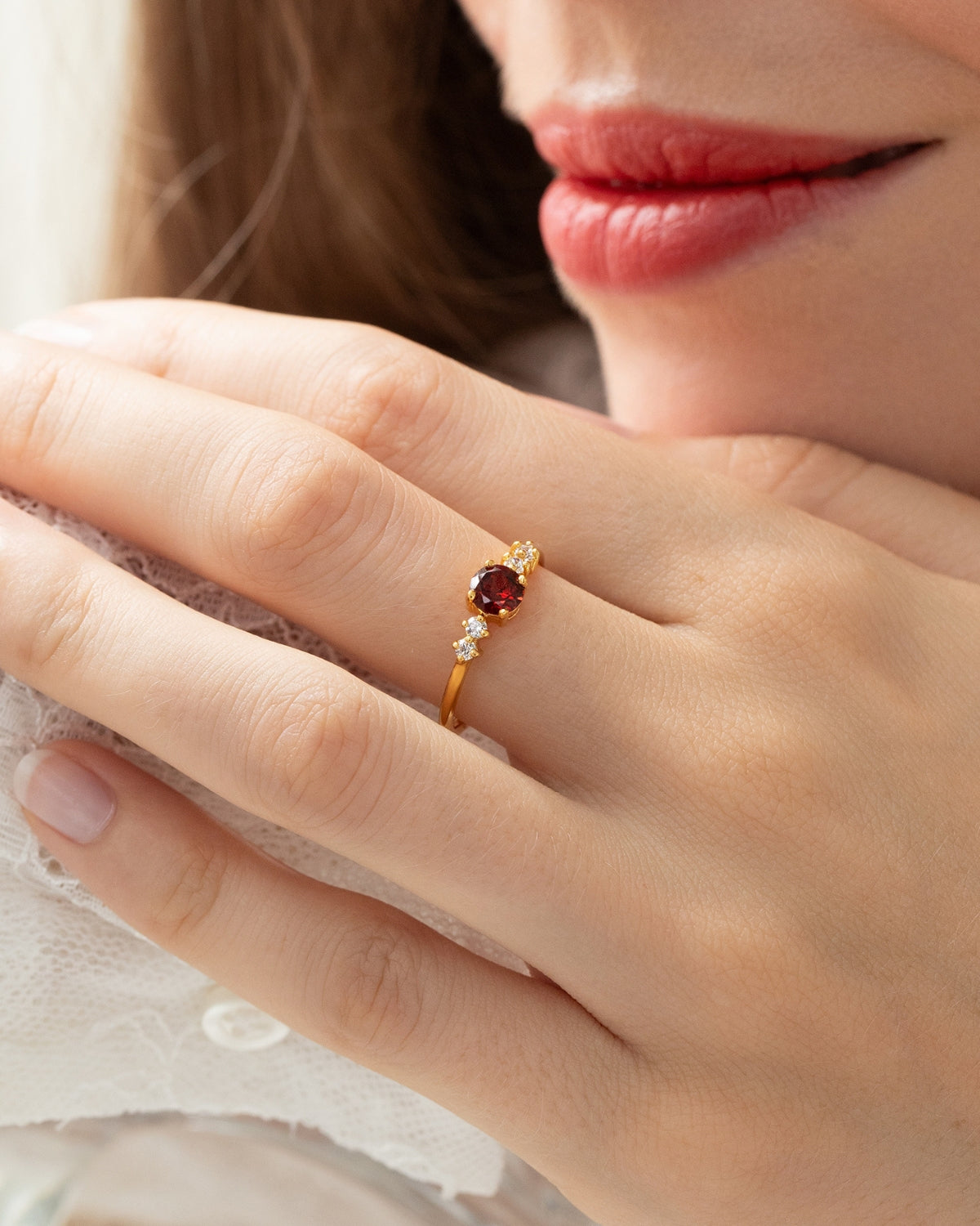 Garnet Five Stone Ring in 18k Gold Vermeil - SJR London Timepiece