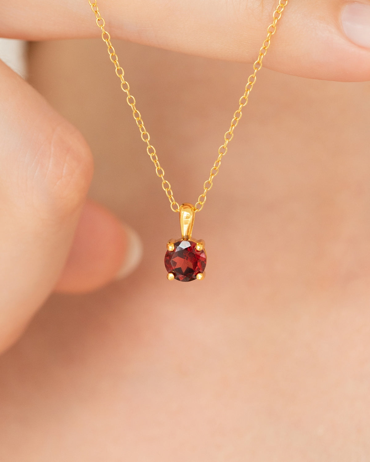 Garnet Solitaire Pendant Necklace in 18k Gold Vermeil - SJR London Timepiece