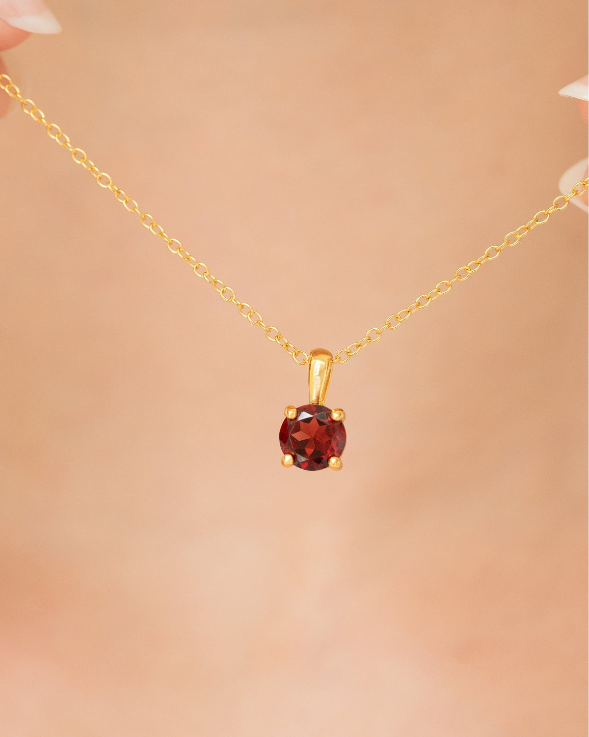 Garnet Solitaire Pendant Necklace in 18k Gold Vermeil - SJR London Timepiece