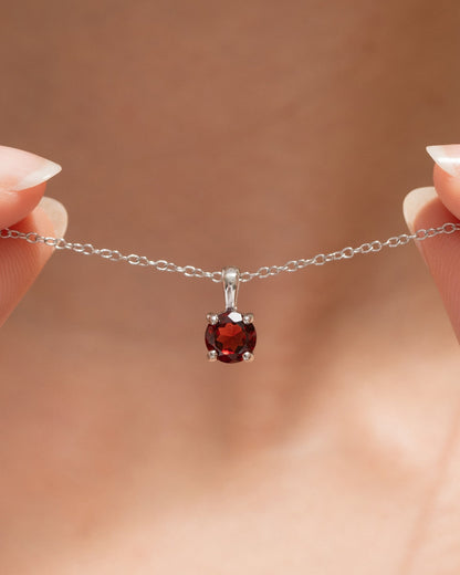 Garnet Solitaire Pendant Necklace in Sterling Silver - SJR London Timepiece
