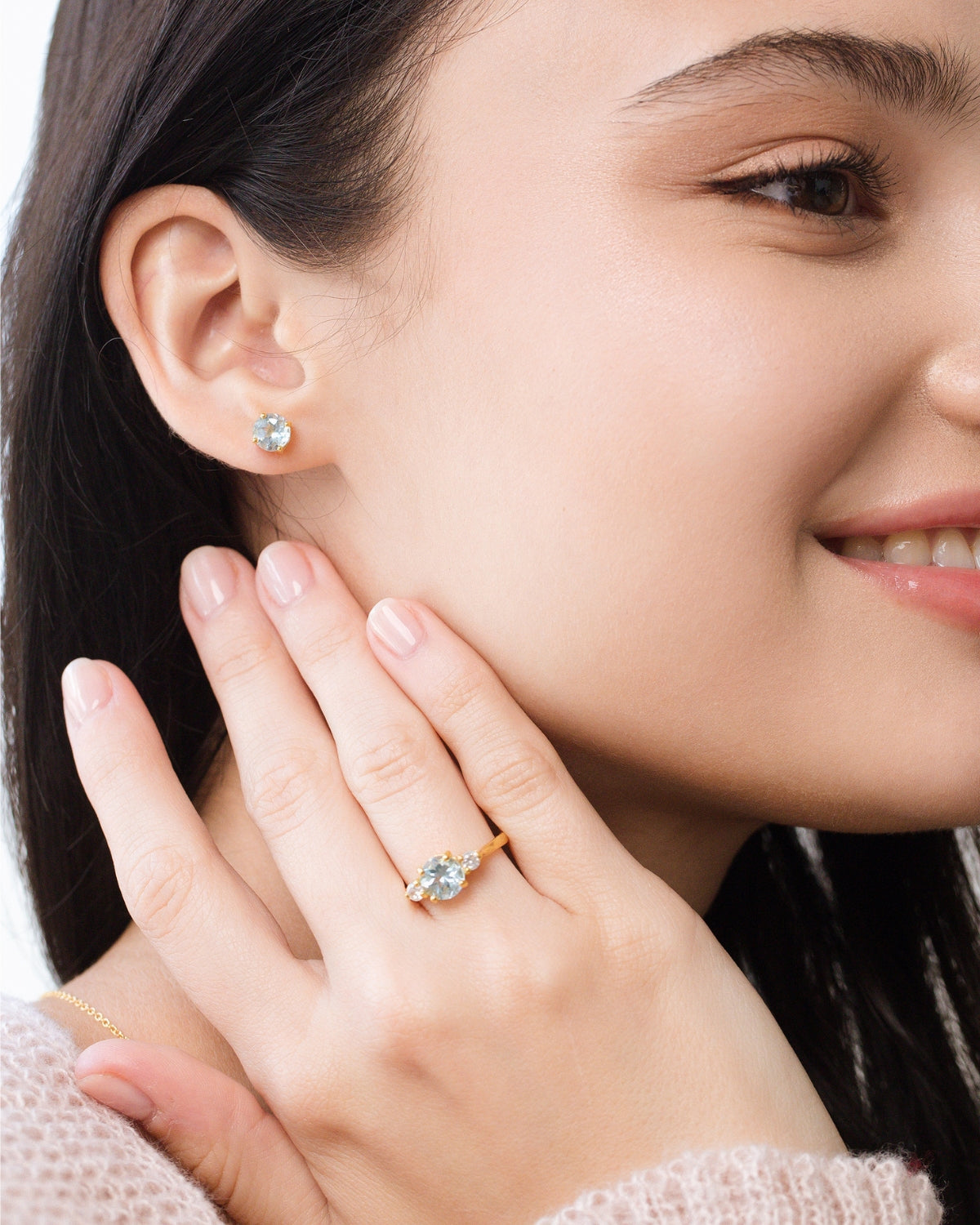 Blue Topaz Round Stud Earrings 6 mm in 18k Gold Vermeil - SJR London Timepiece