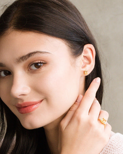 Citrine Oval Stud Earrings in 18k Gold Vermeil - SJR London Timepiece