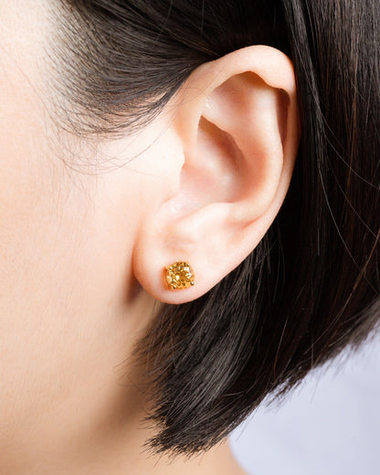Citrine Round Stud Earrings 6 mm in 18k Gold Vermeil - SJR London Timepiece