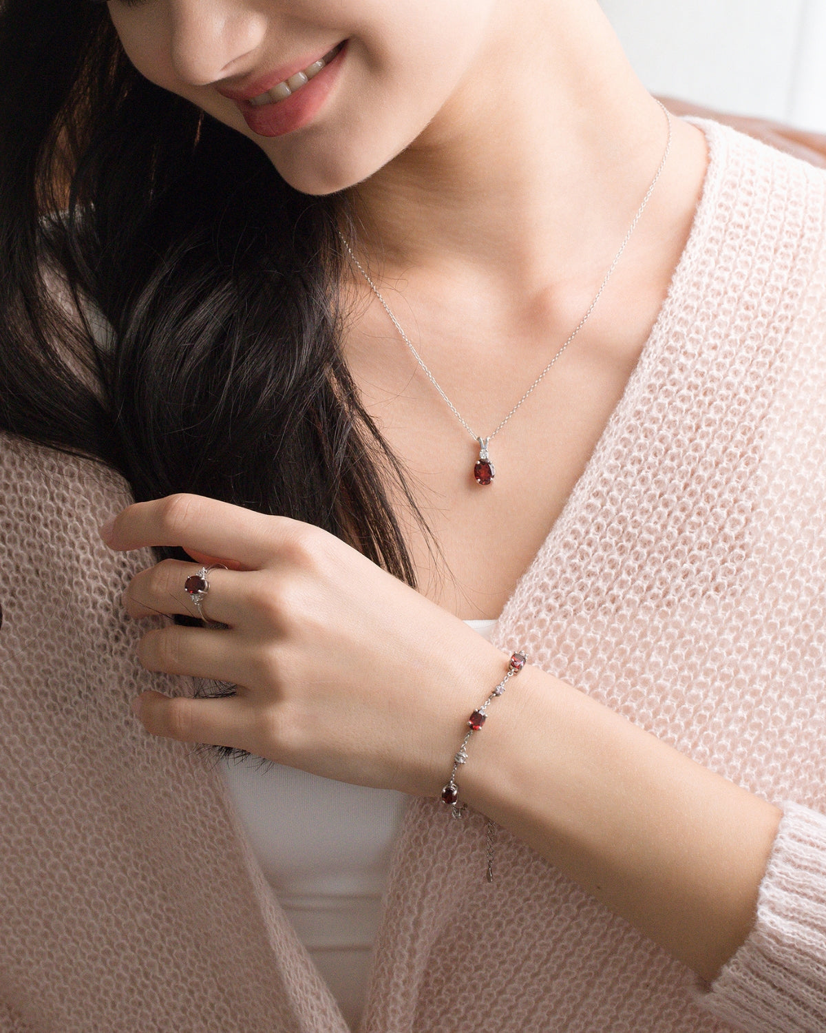 Essential Garnet Jewellery Set in Sterling Silver - SJR London Timepiece
