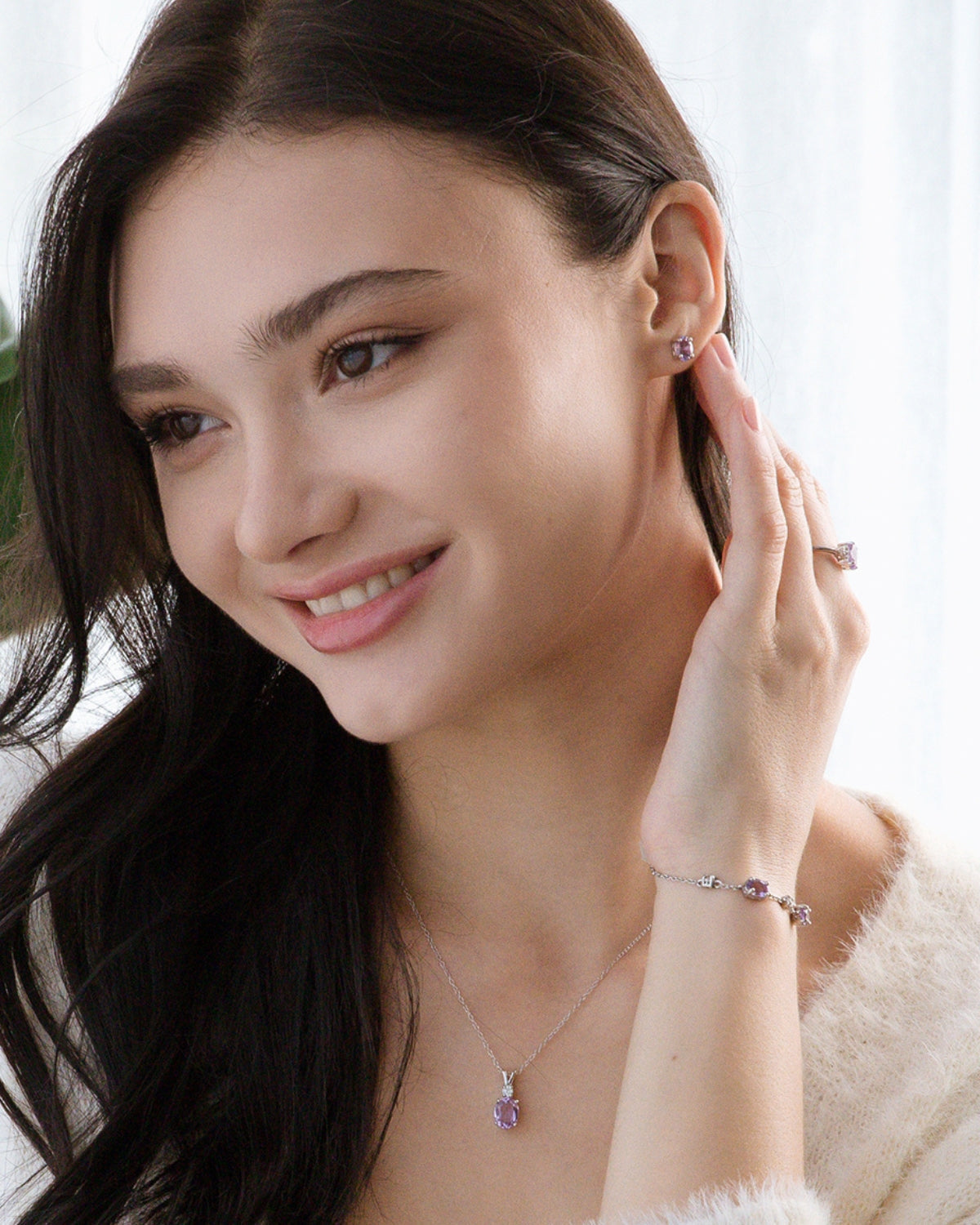Lavender Amethyst Oval Stud Earrings in Sterling Silver - SJR London Timepiece