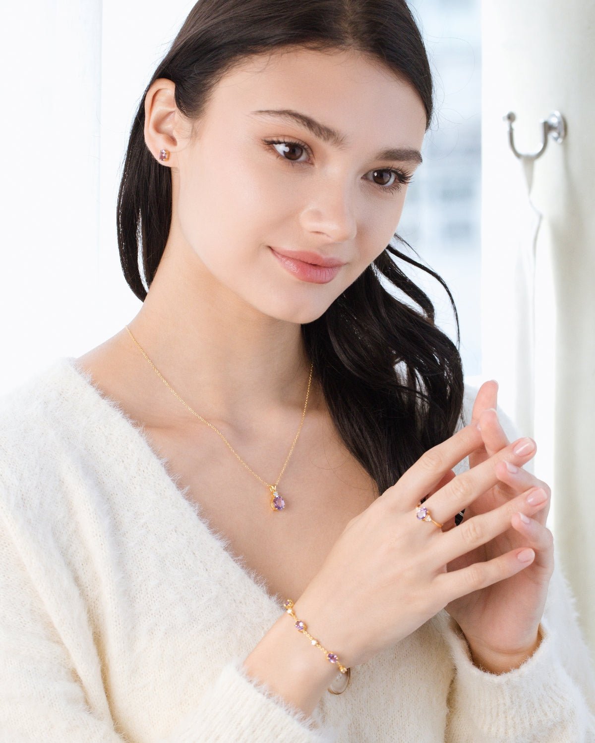 Mini Set 2 - Amethyst Jewellery Set in 18k Gold Vermeil - SJR London Timepiece