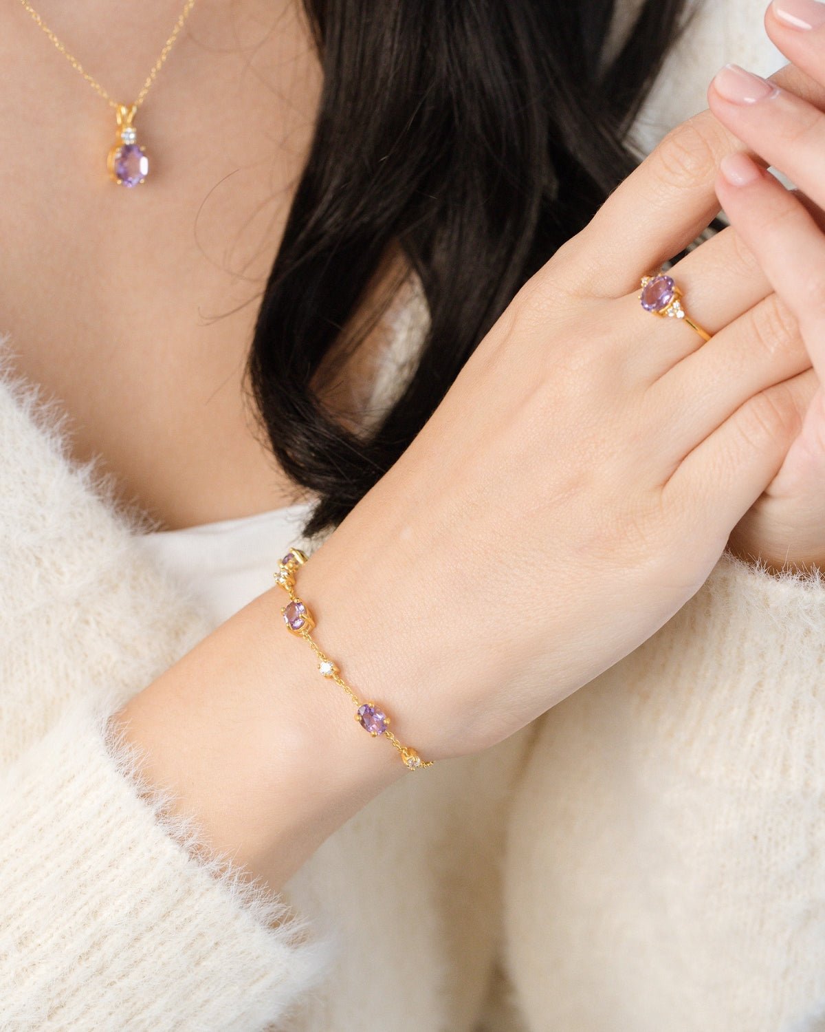Lavender Amethyst Bracelet in 18k Gold Vermeil - SJR London Timepiece