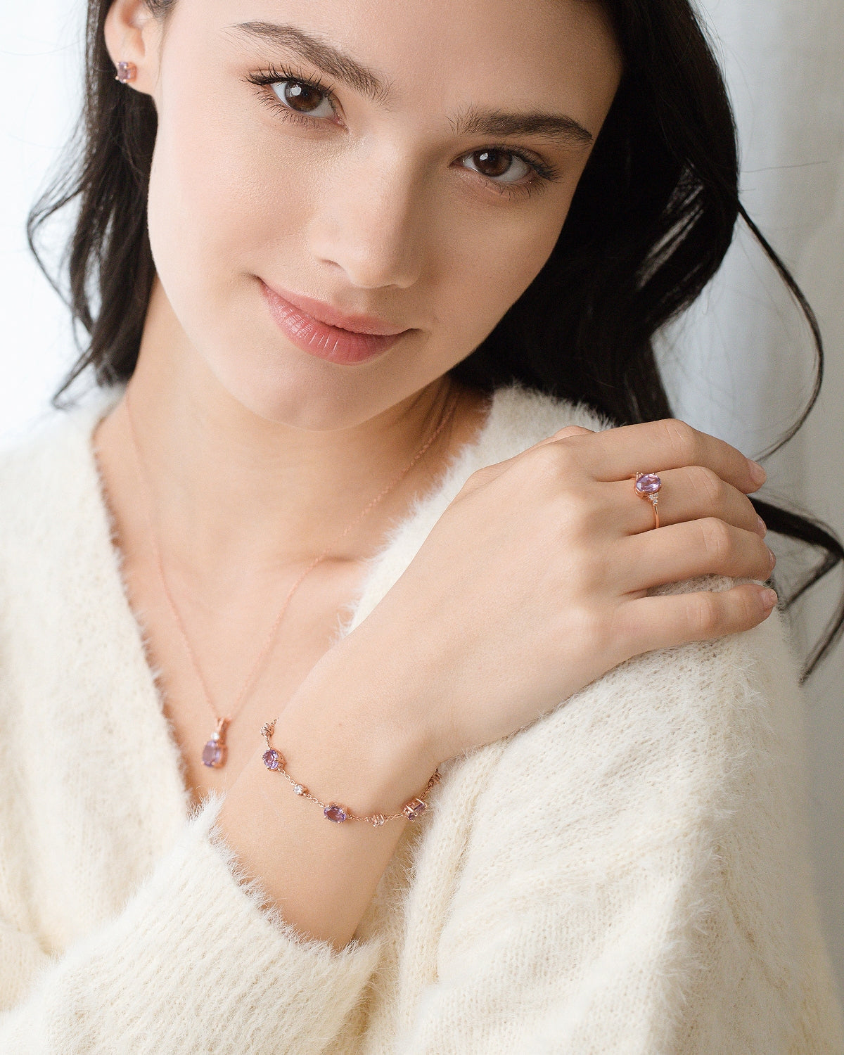 Amethyst Pendant Necklace in 18k Rose Gold Vermeil - SJR London Timepiece