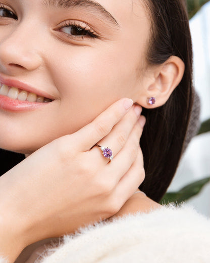 Lavender Amethyst Three Stone Ring in Sterling Silver - SJR London Timepiece