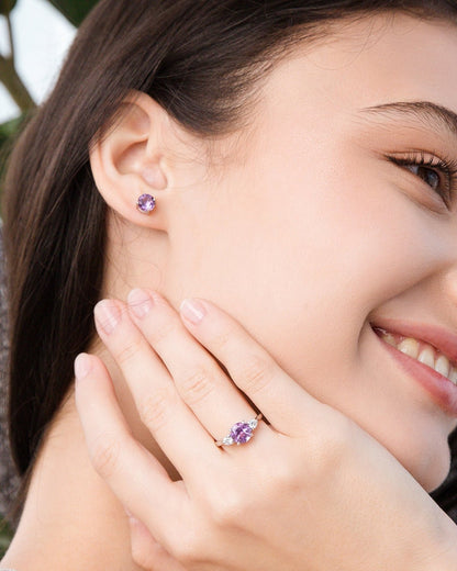 Lavender Amethyst Round Stud Earrings 6 mm in Sterling Silver - SJR London Timepiece
