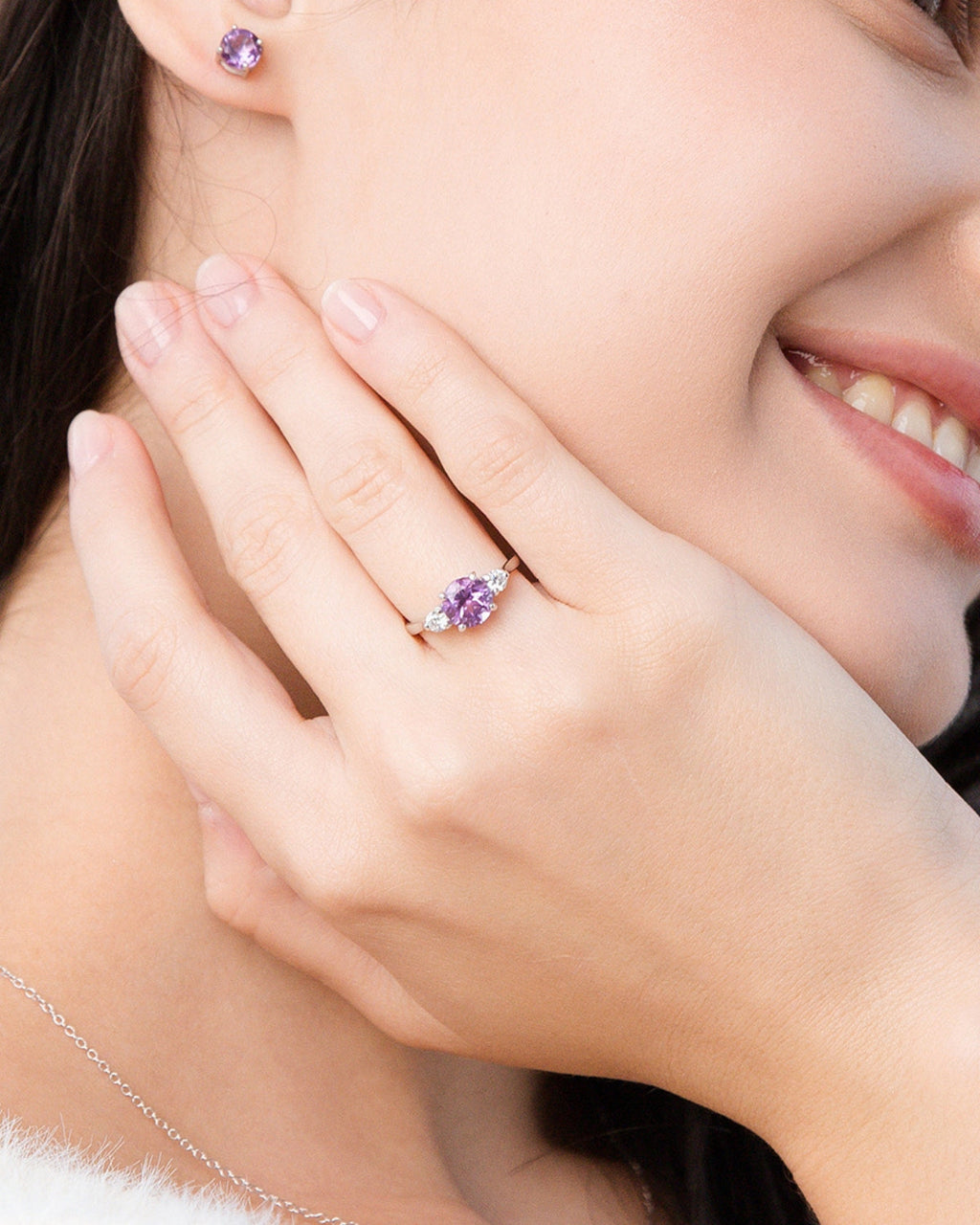 Bague trilogie en améthyste lavande et argent sterling