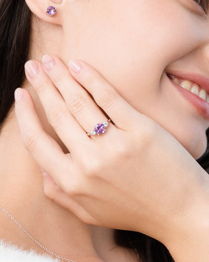 Lavender Amethyst Three Stone Ring in Sterling Silver - SJR London Timepiece