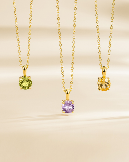 Lavender Amethyst Solitaire Pendant Necklace in 18k Gold Vermeil - SJR London Timepiece