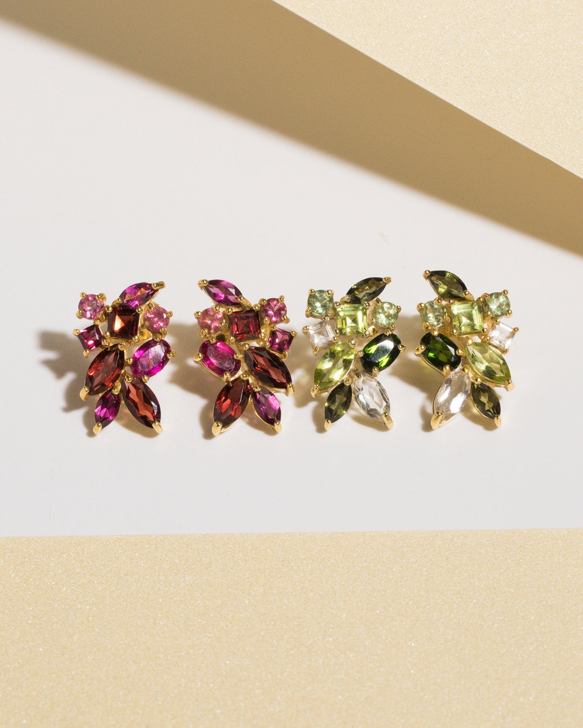 Large Green Gemstone Cluster Earrings in 18k Gold Vermeil - SJR London Timepiece