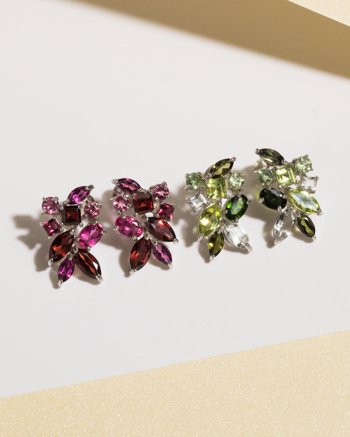 Large Green Gemstone Cluster Earrings in Sterling Silver - SJR London Timepiece