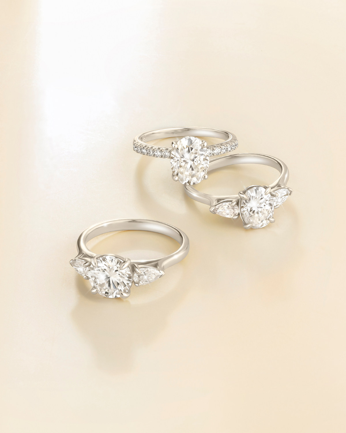 2 ct Round Moissanite Three Stone Engagement Ring in Sterling Silver - SJR London Timepiece