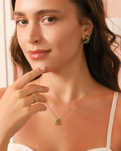 Emerald & Peridot Pear Cut Pendant Necklace in Sterling Silver - SJR London Timepiece