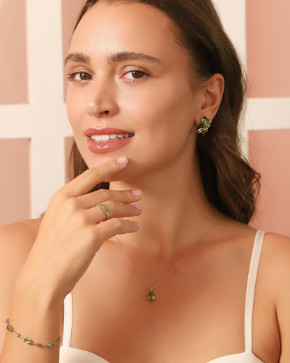 Emerald & Peridot Pear Cut Pendant Necklace in Sterling Silver - SJR London Timepiece