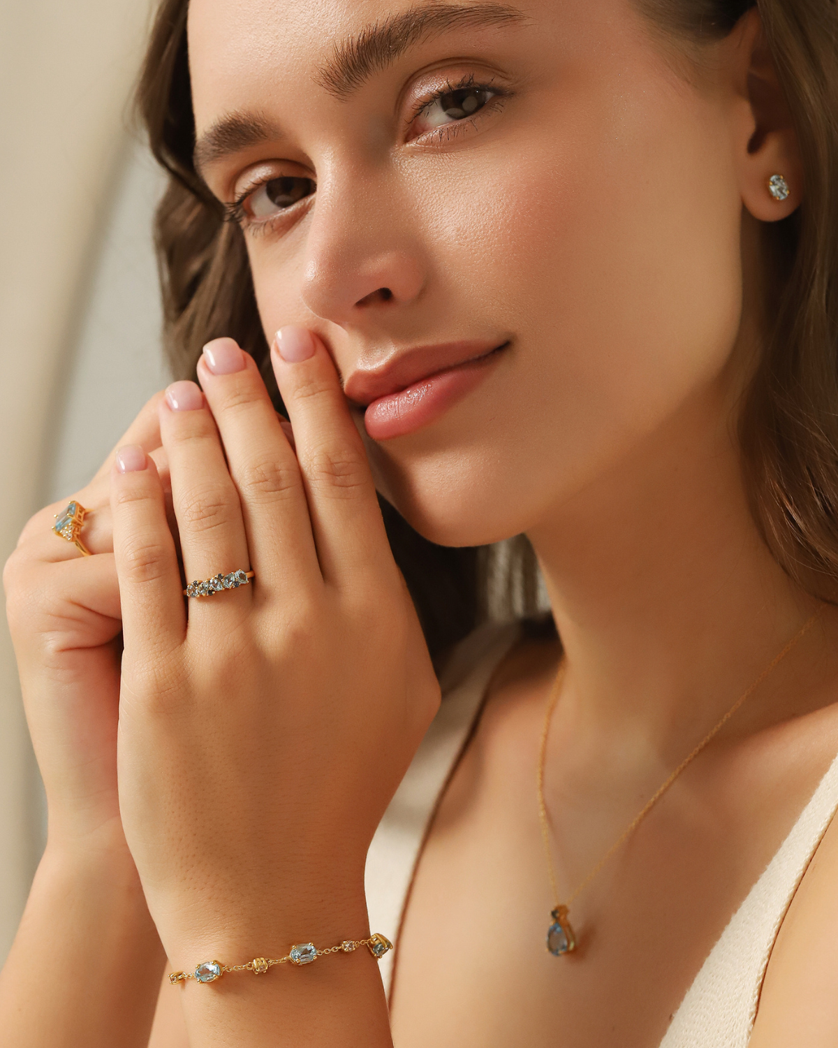 Blue Sapphire & Blue Topaz Pear Cut Half Eternity Band in 18k Gold Vermeil - SJR London Timepiece