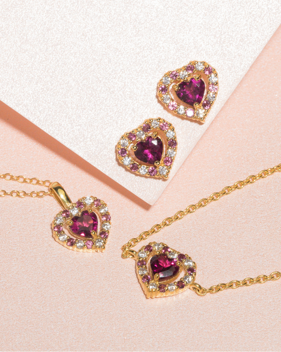 Bracelet Cœur Grenat Rhodolite en Vermeil d'Or 18 carats
