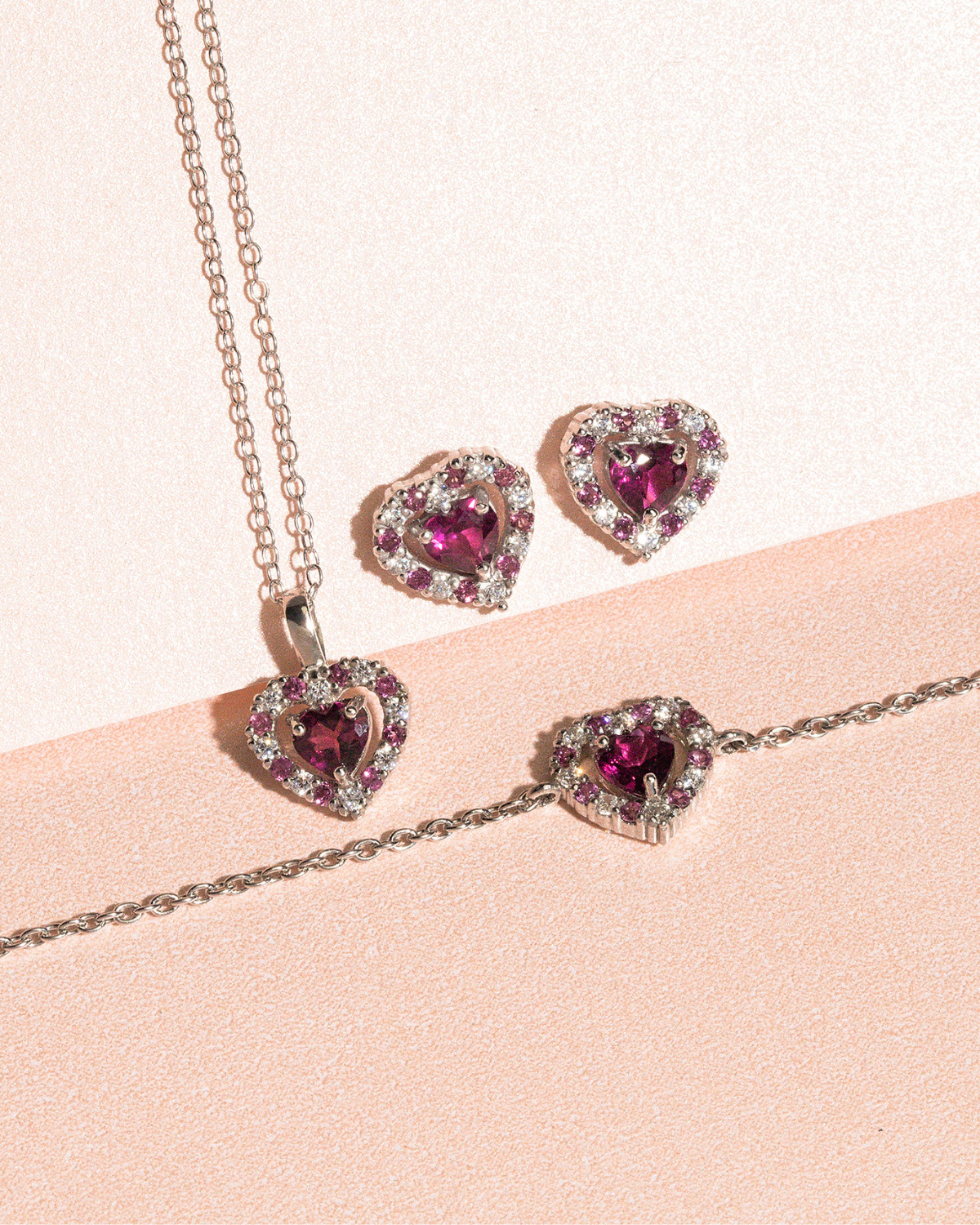 Bracelet grenat rhodolite Cœur rouge en argent sterling