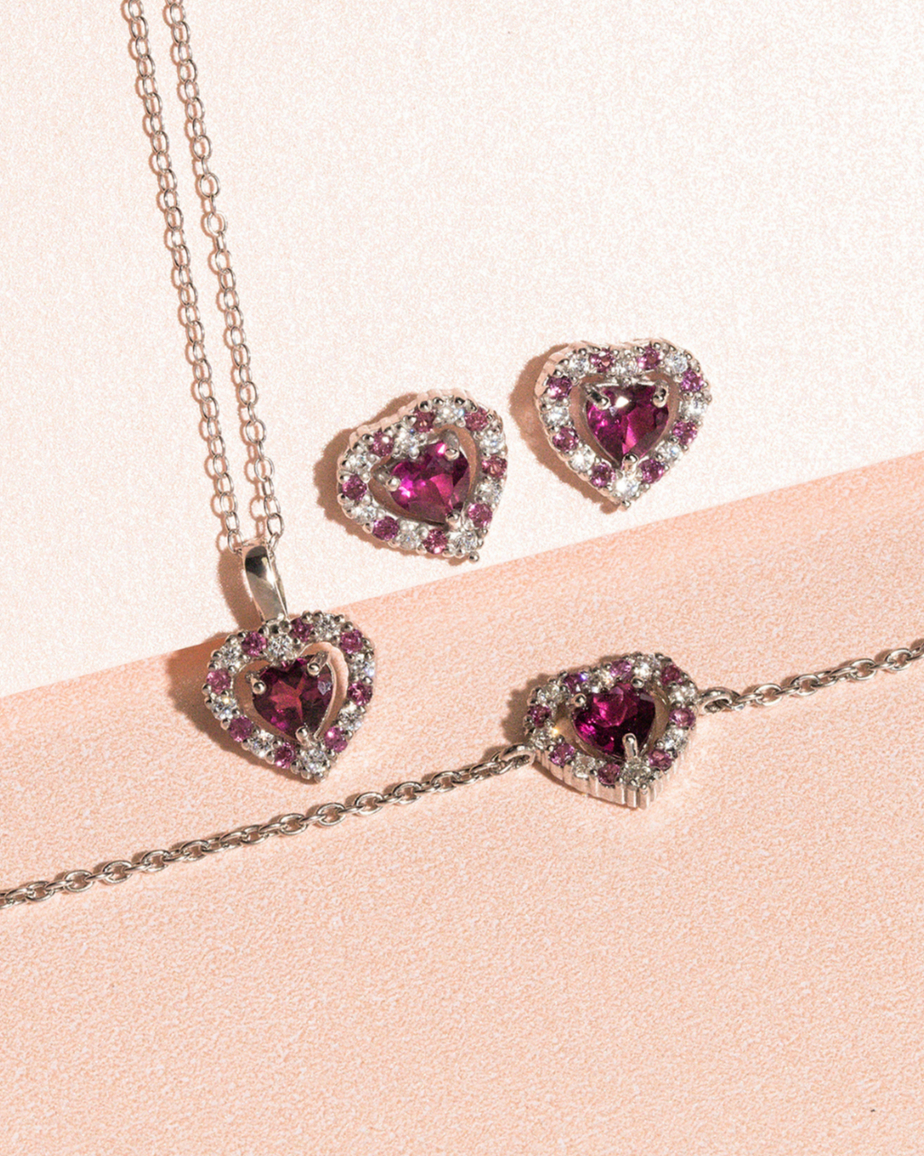 Parure Cœur Grenat Rhodolite en Argent Sterling