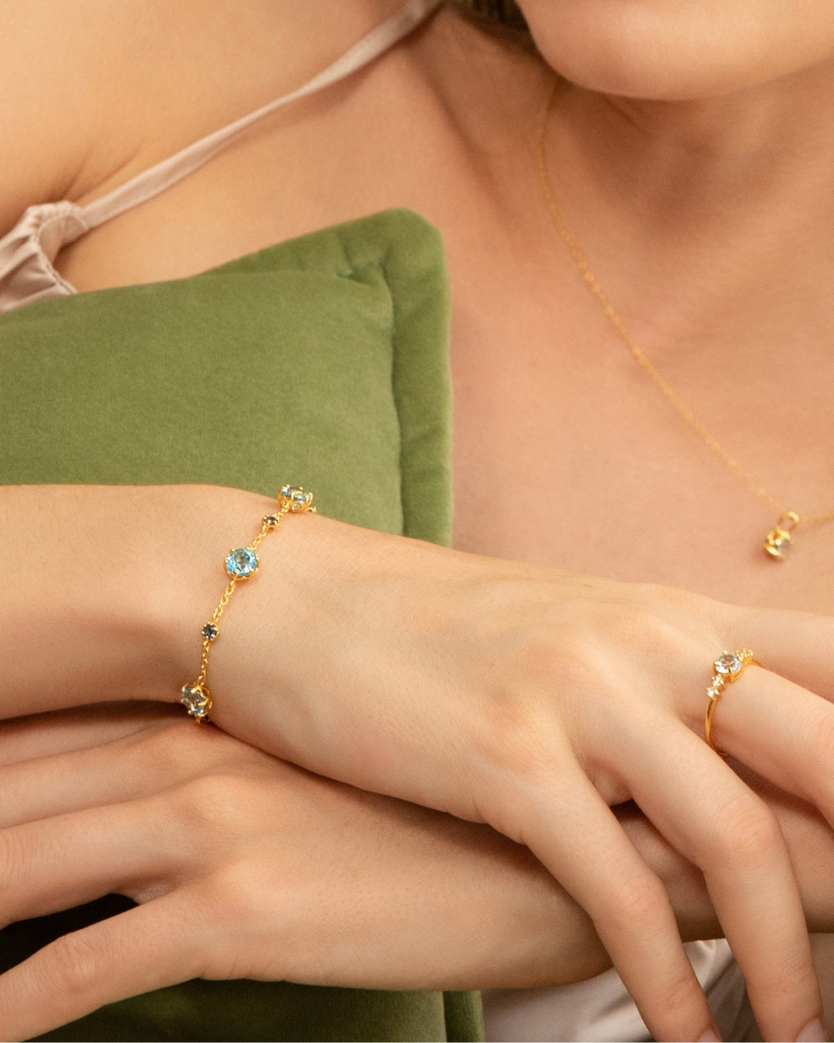 Blue Sapphire & Blue Topaz Bracelet in 18k Gold Vermeil - SJR London Timepiece
