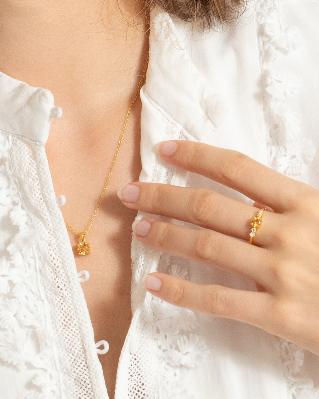Parure de bijoux de tous les jours en Citrine plaqué or 18 carats