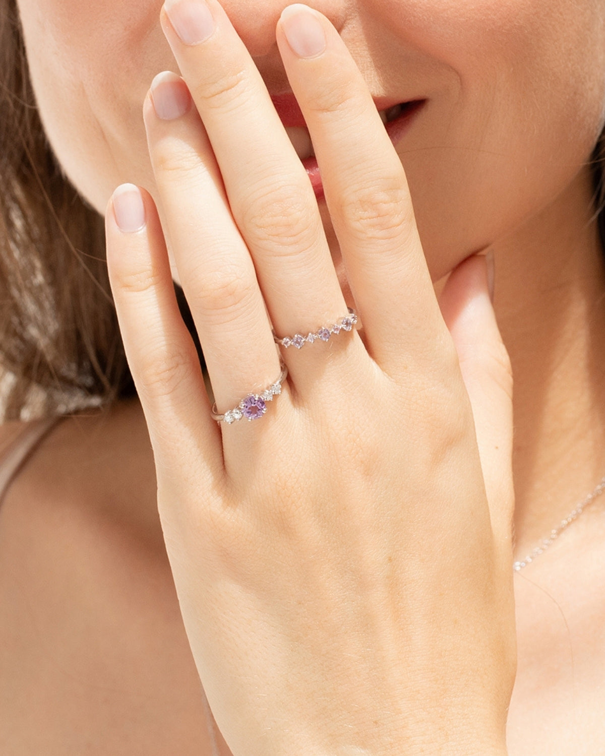 Pink Sapphire & Amethyst Stackable Half Eternity Band in Sterling Silver - SJR London Timepiece